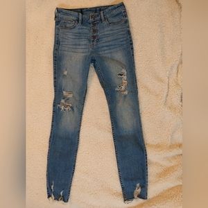 Hollister Women's/juniors Super Skinny Distressed Blue Jeans Size S